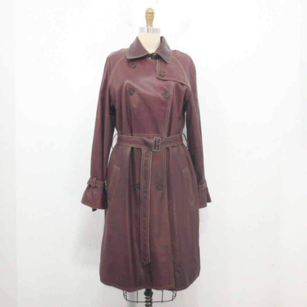 Andrew Marc brown leather trench coat